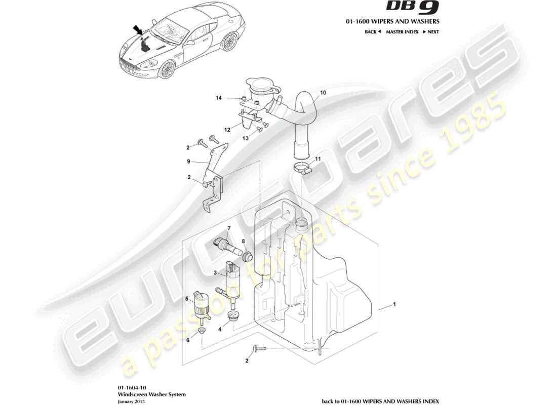 aston martin db9 (2011) washer bottle part diagram