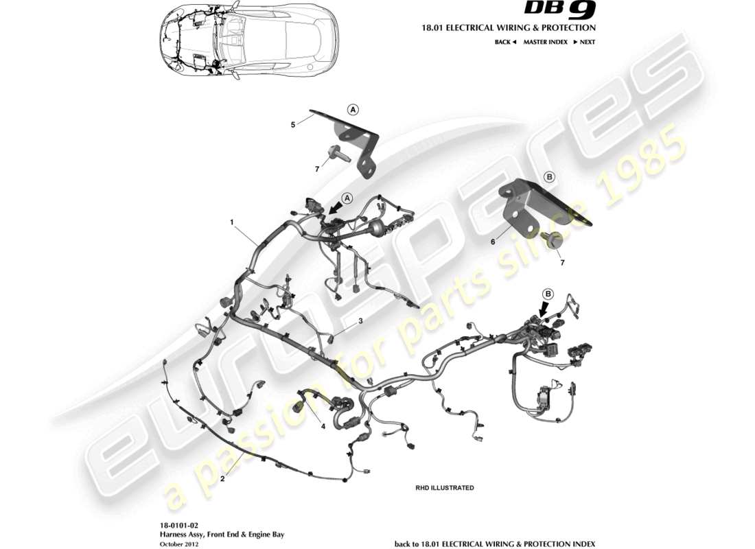 aston martin db9 (2014) front & engine bay harness part diagram