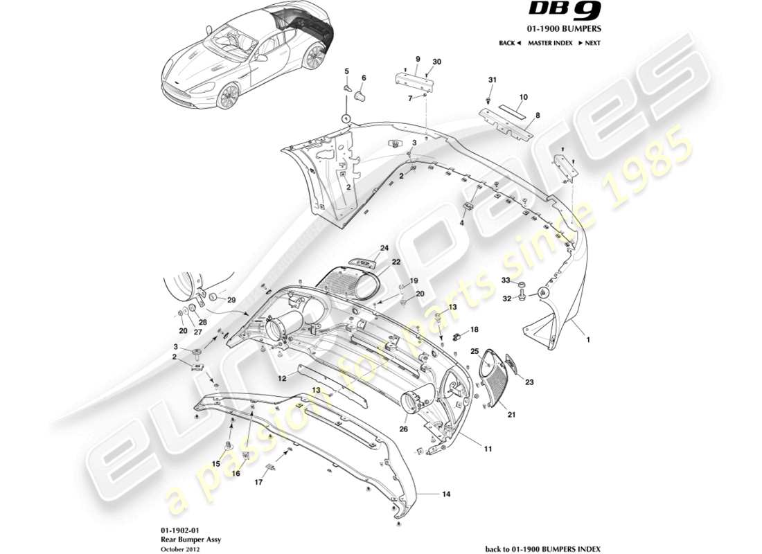 aston martin db9 (2014) rear bumper part diagram