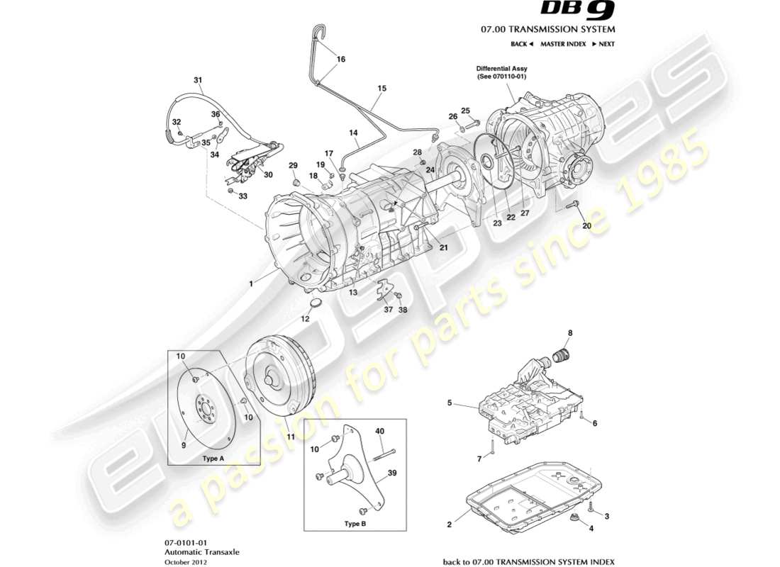 aston martin db9 (2014) transaxle, auto part diagram