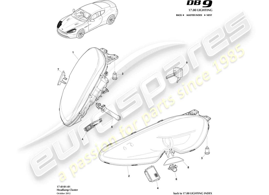 aston martin db9 (2014) headlights part diagram