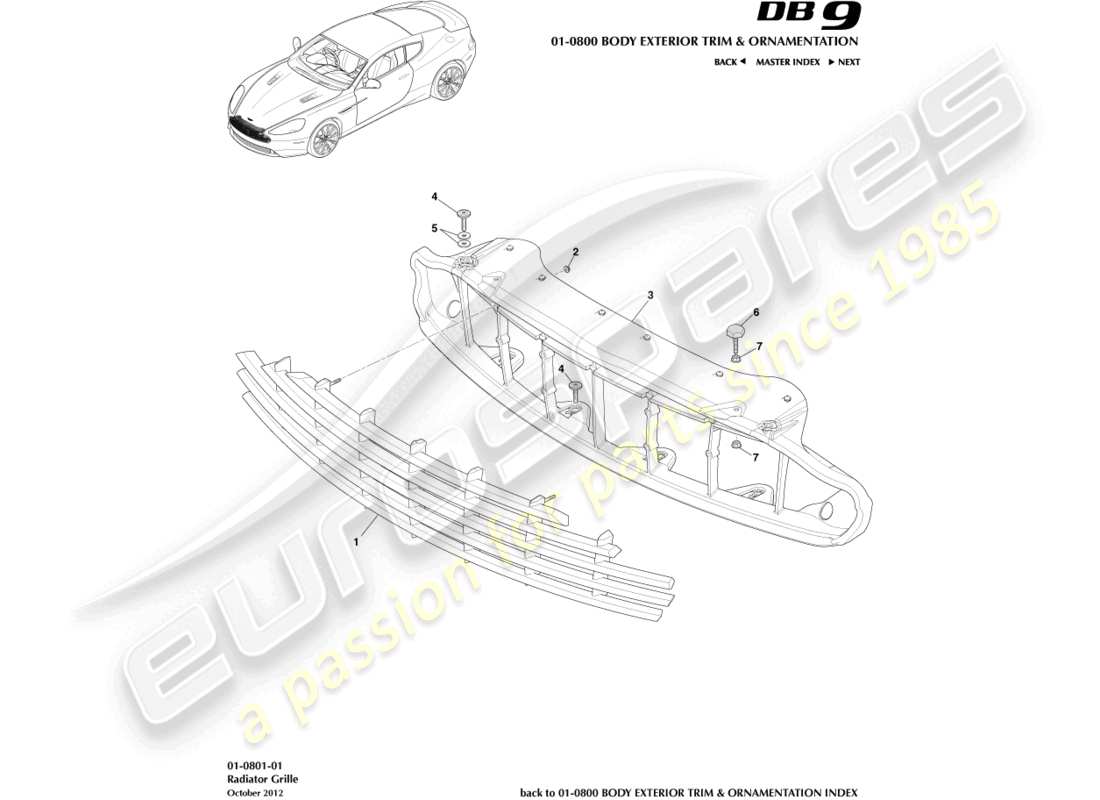 aston martin db9 (2014) radiator grille part diagram