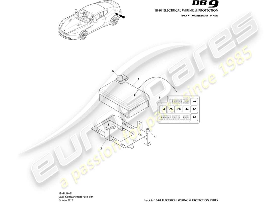 aston martin db9 (2014) load compartment fusebox part diagram