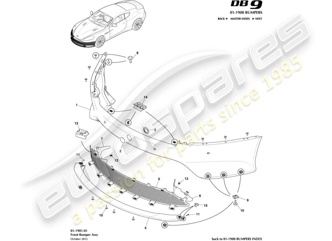 aston martin db9 (2014) front bumper part diagram