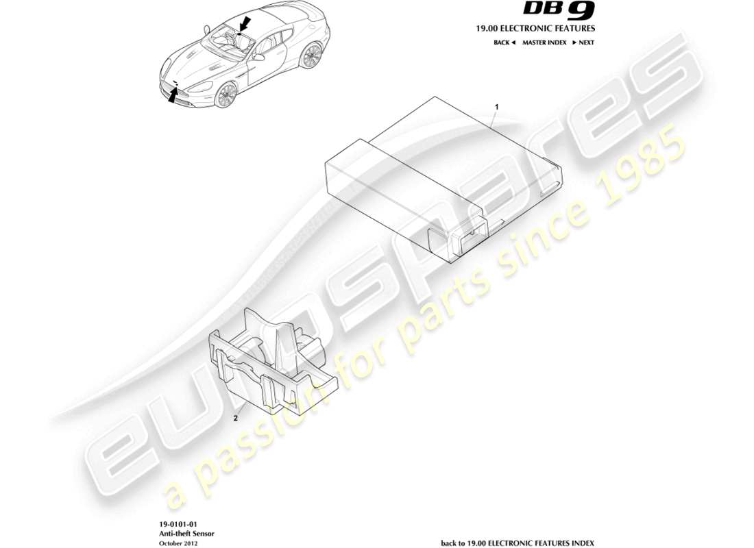 aston martin db9 (2014) alarm sensors part diagram