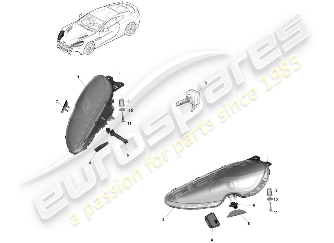 aston martin vanquish (2013) headlights parts diagram