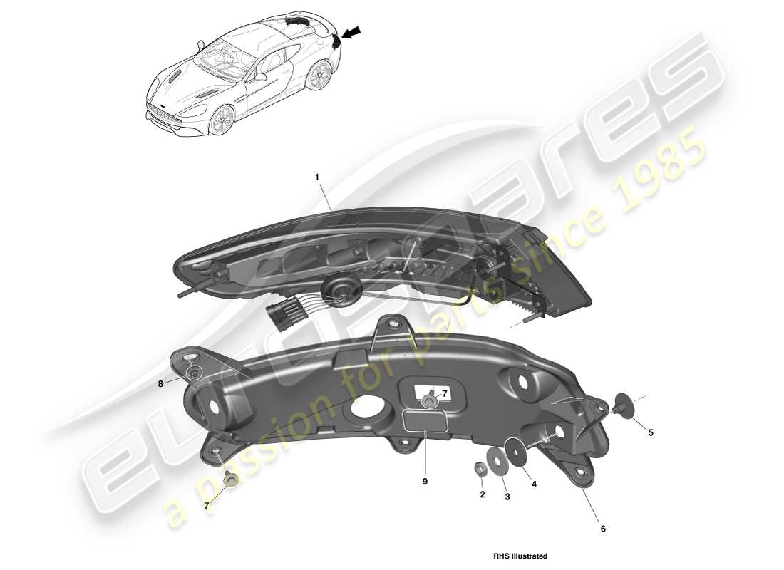 aston martin vanquish (2013) rear lamps parts diagram