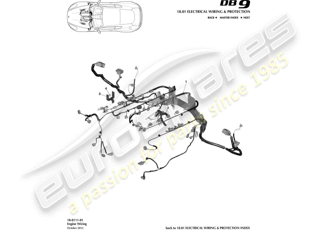 aston martin db9 (2014) engine harness part diagram