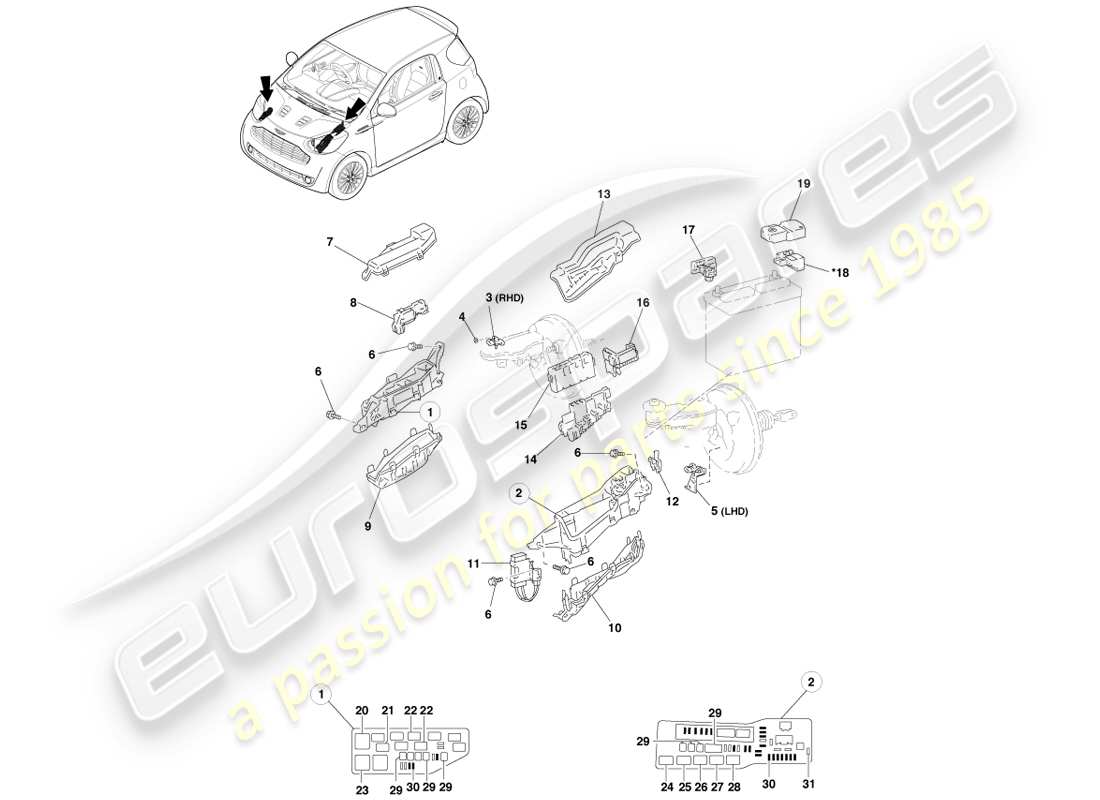 aston martin cygnet (2012) switches and relays parts diagram