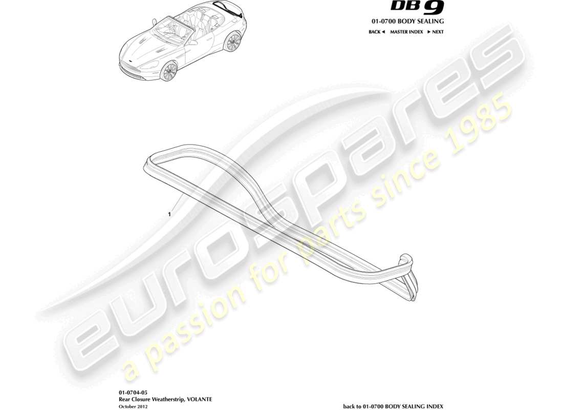 aston martin db9 (2014) rear closure weatherstrip, volante part diagram