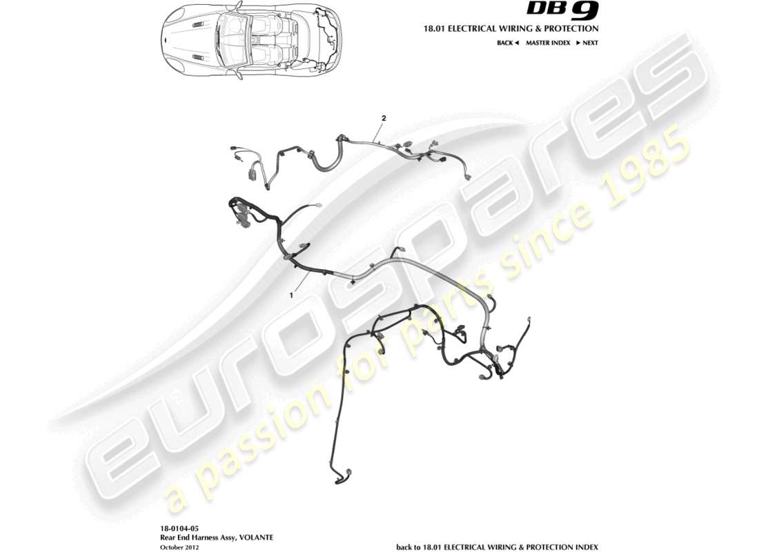 aston martin db9 (2014) rear end harness, volante part diagram