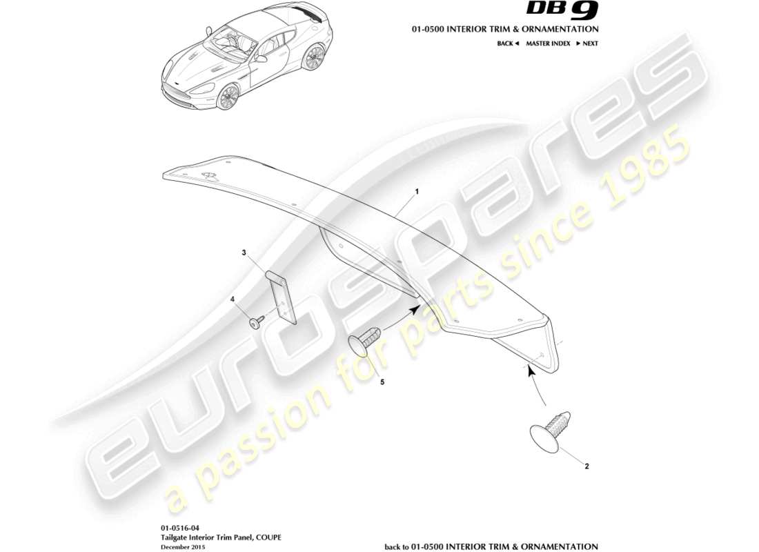 aston martin db9 (2014) tailgate trim panel, coupe part diagram