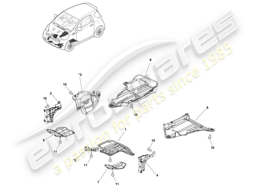 aston martin cygnet (2012) covers and guards parts diagram