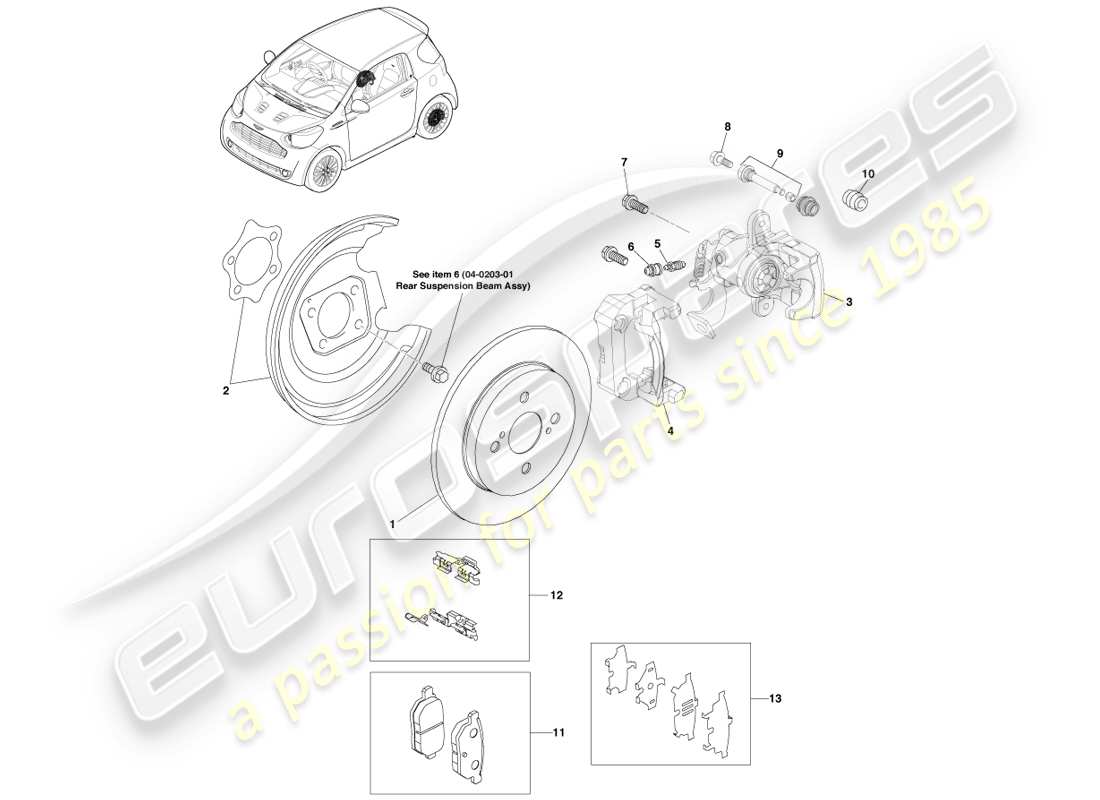 aston martin cygnet (2012) rear brake disc assy parts diagram