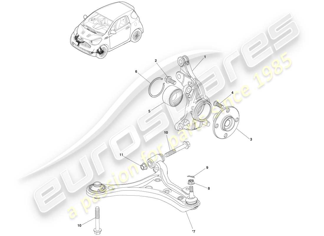 aston martin cygnet (2012) front suspension knuckle assy parts diagram