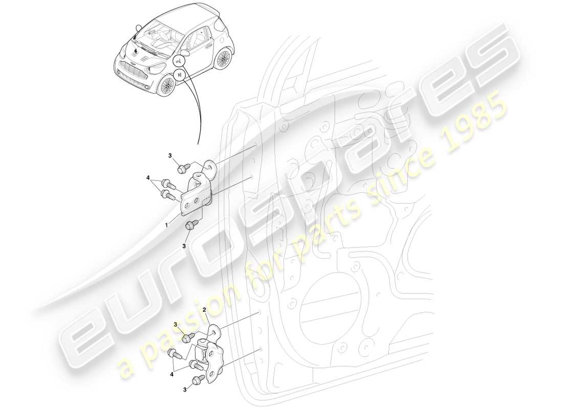 aston martin cygnet (2012) front door hinges parts diagram