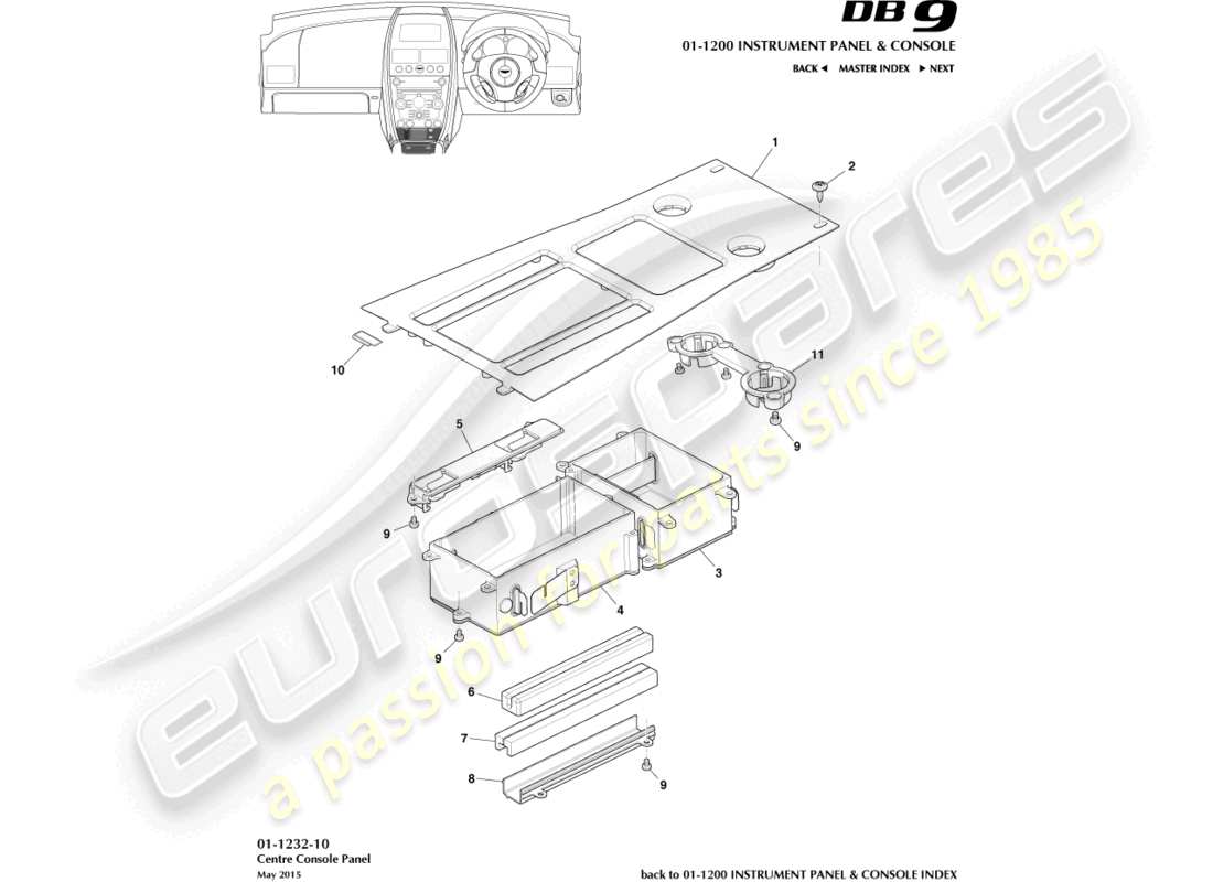 aston martin db9 (2014) centre console panel part diagram