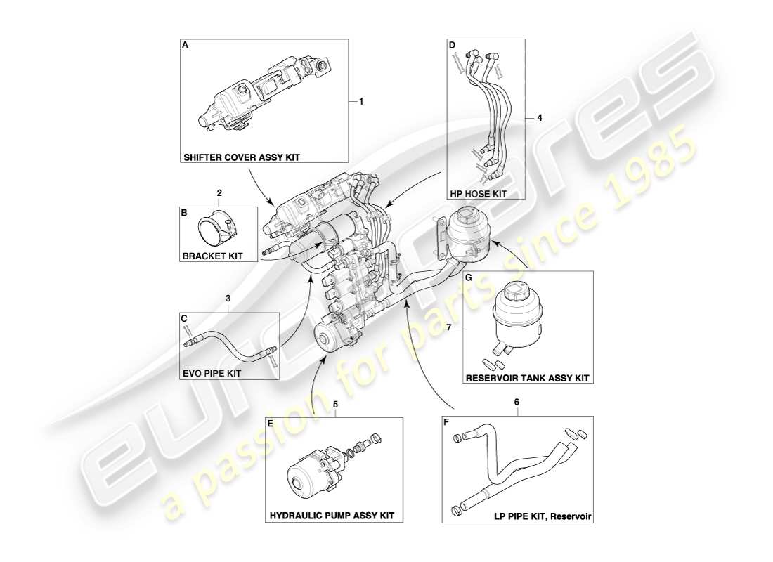 aston martin v8 vantage (2007) sportshift kits, 6 spd part diagram