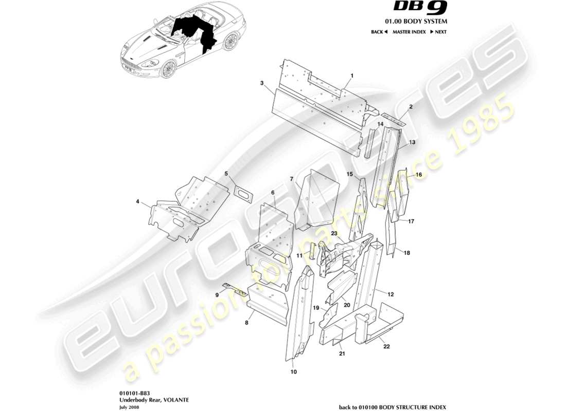 aston martin db9 (2004) underbody rear, volante parts diagram