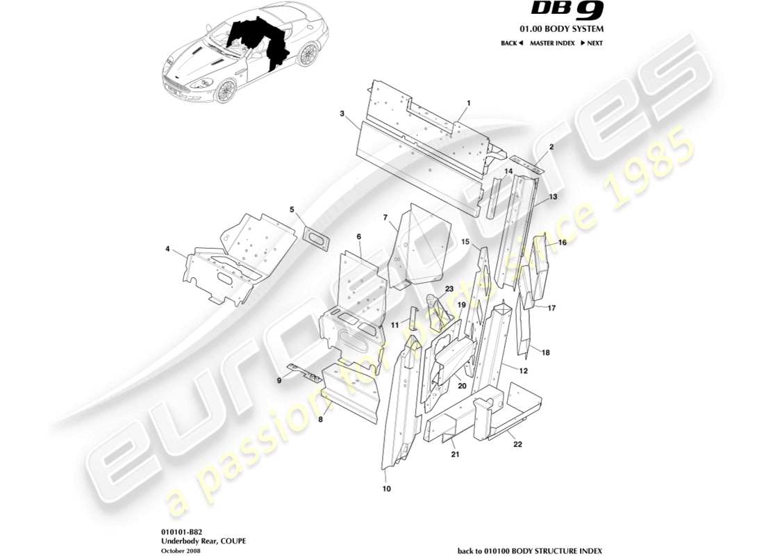 aston martin db9 (2007) underbody rear, coupe part diagram