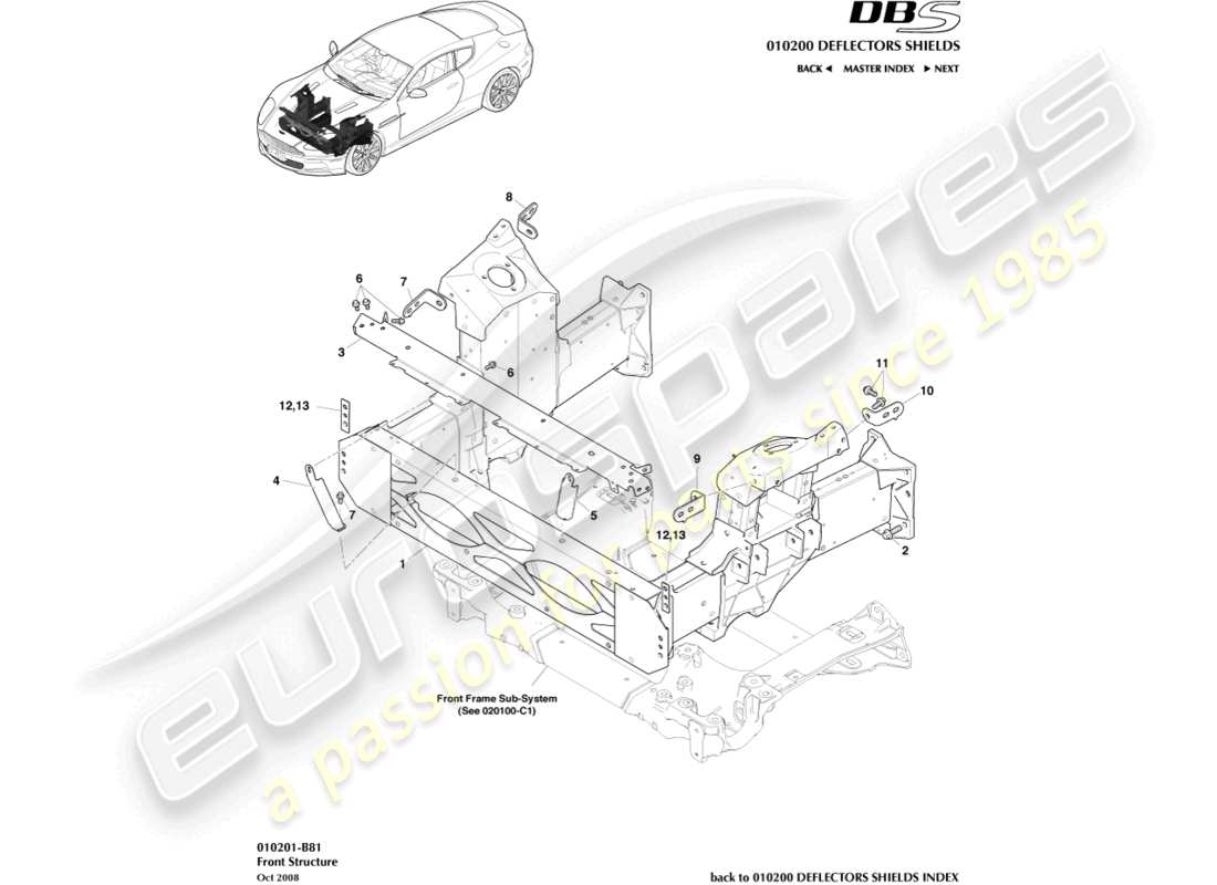 aston martin dbs (2007) front structure parts diagram