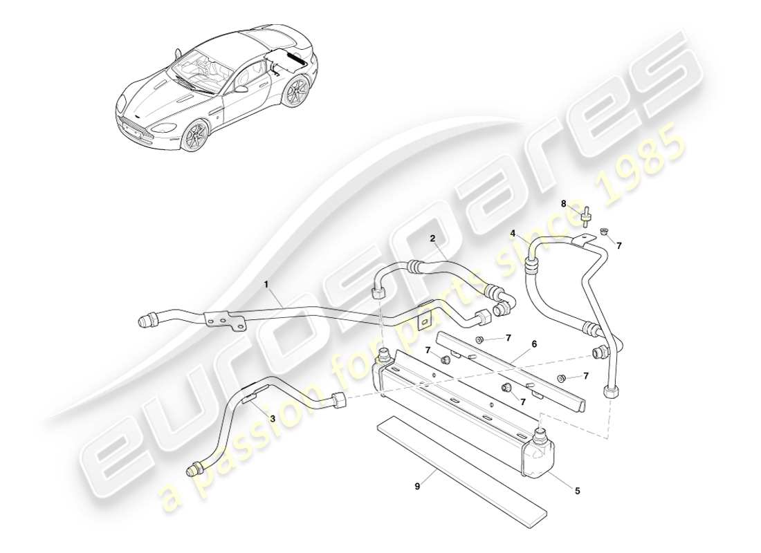 aston martin v8 vantage (2005) transmission cooler, gt8 part diagram