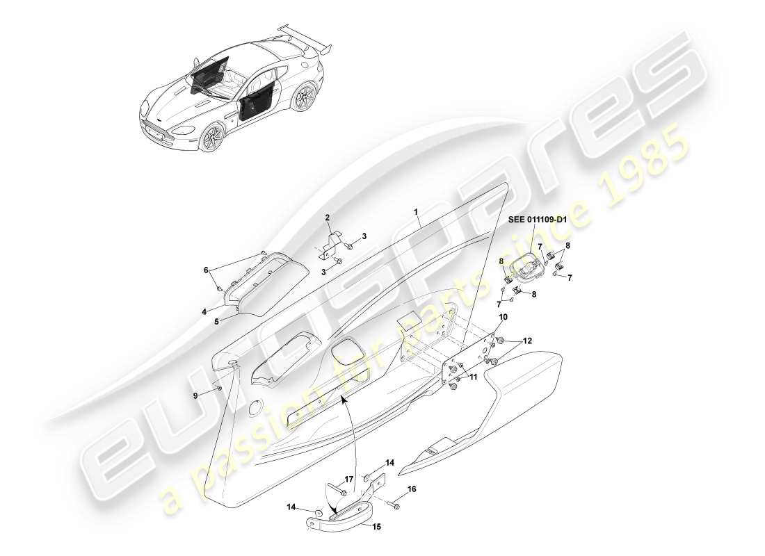 aston martin v8 vantage (2007) door trim, gt8 part diagram