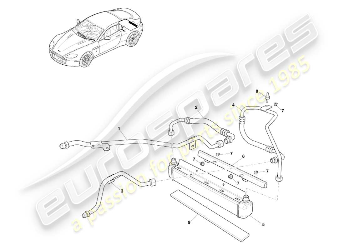 aston martin v8 vantage (2007) transmission cooler, gt8 part diagram