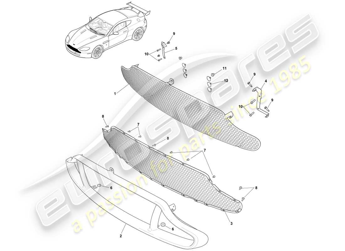 aston martin v8 vantage (2005) radiator grille, gt8 & v8 18my part diagram