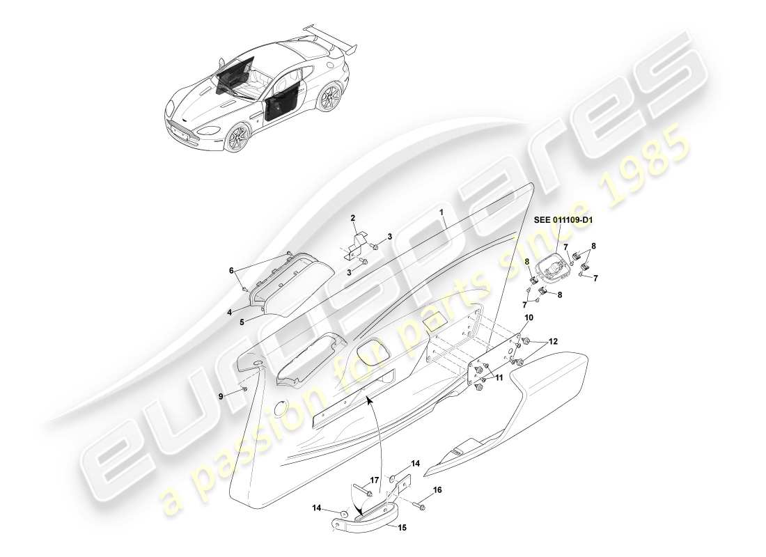 aston martin v8 vantage (2005) door trim, gt8 part diagram