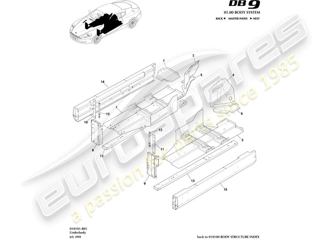 aston martin db9 (2011) underbody part diagram