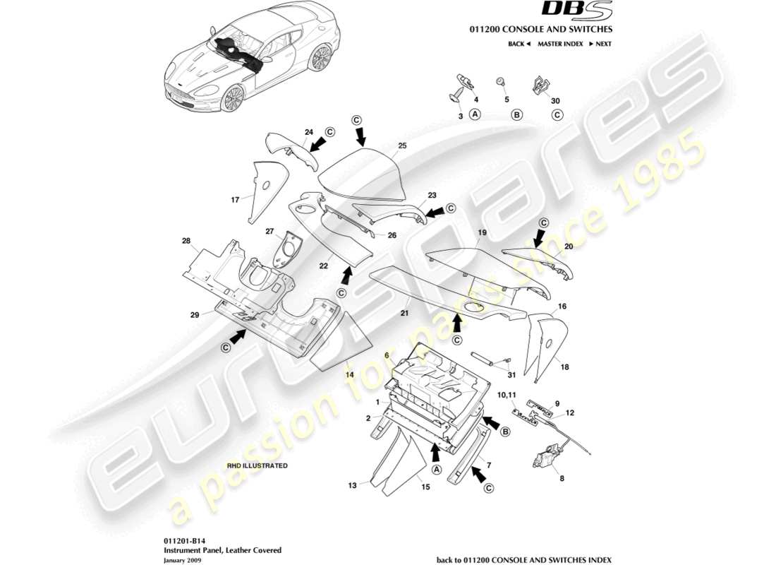 a part diagram from the aston martin dbs (2007) parts catalogue