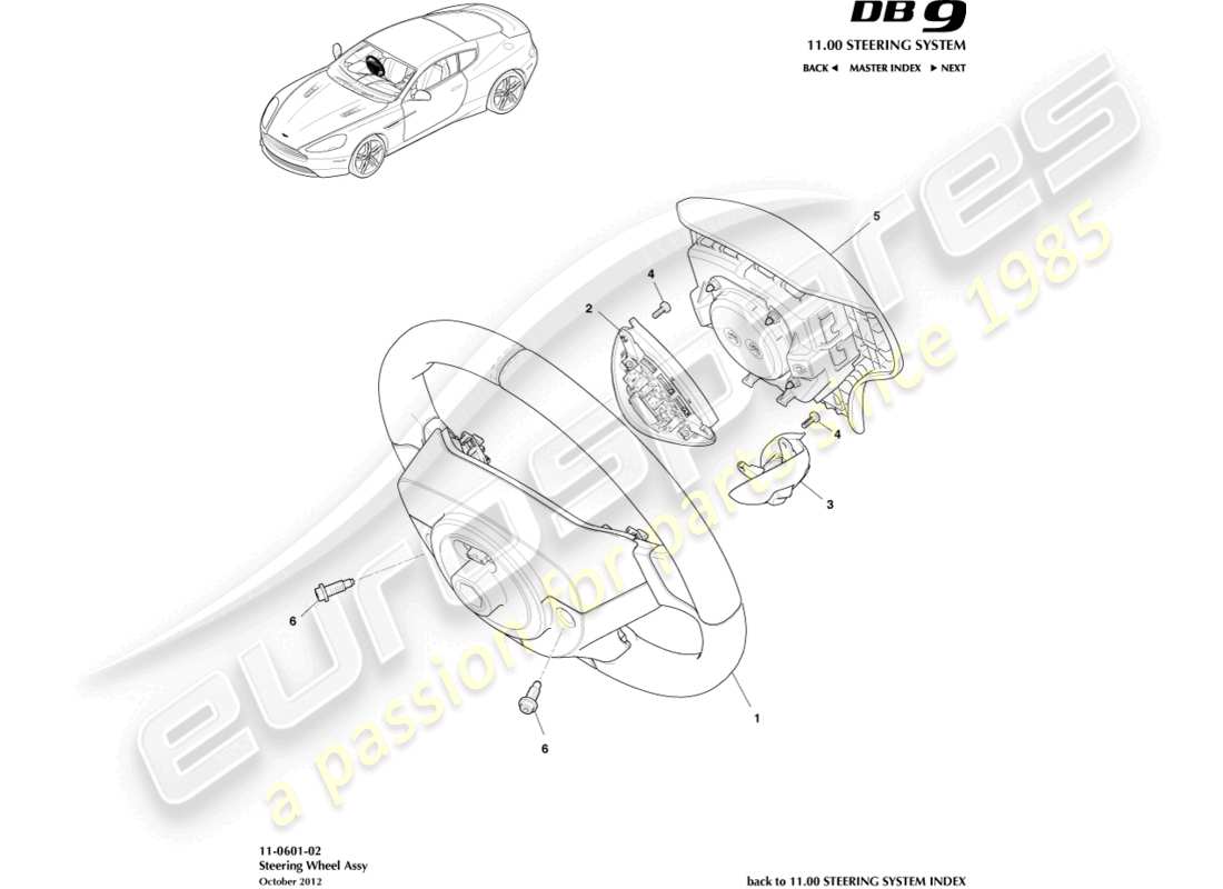 aston martin db9 (2014) steering wheel part diagram