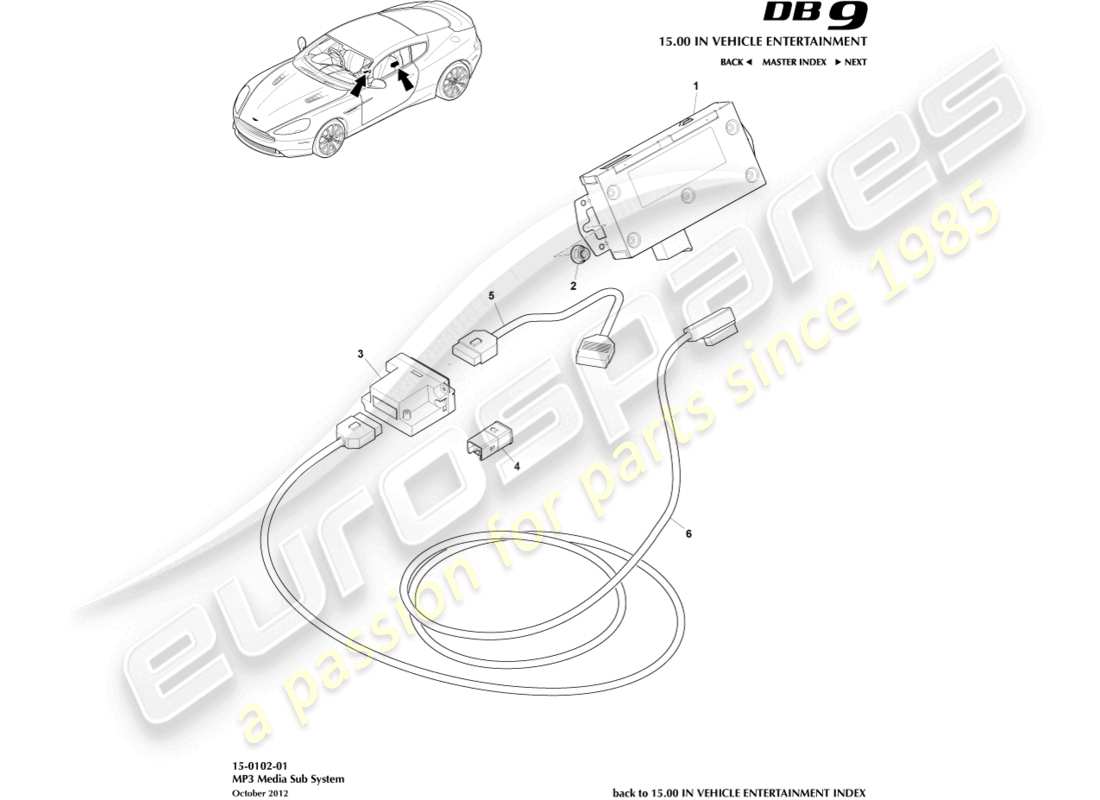 aston martin db9 (2014) mp3 media subsystem part diagram