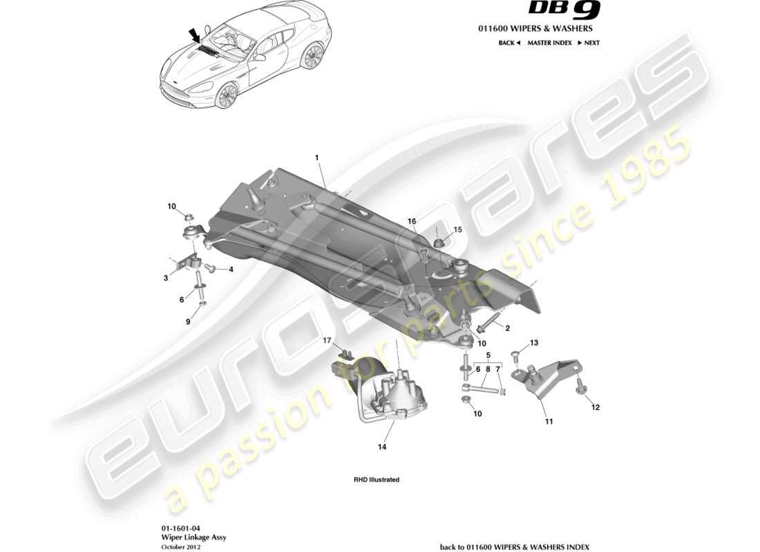 aston martin db9 (2015) wiper linkage part diagram