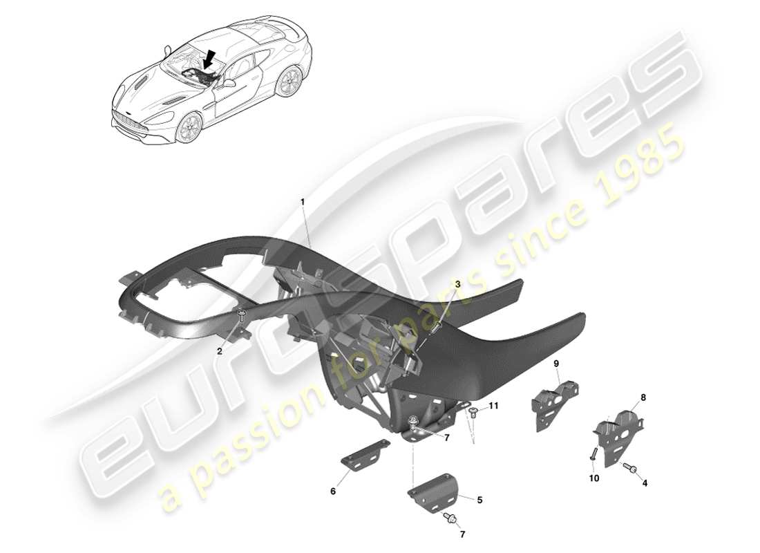 aston martin vanquish (2014) centre stack moulding parts diagram