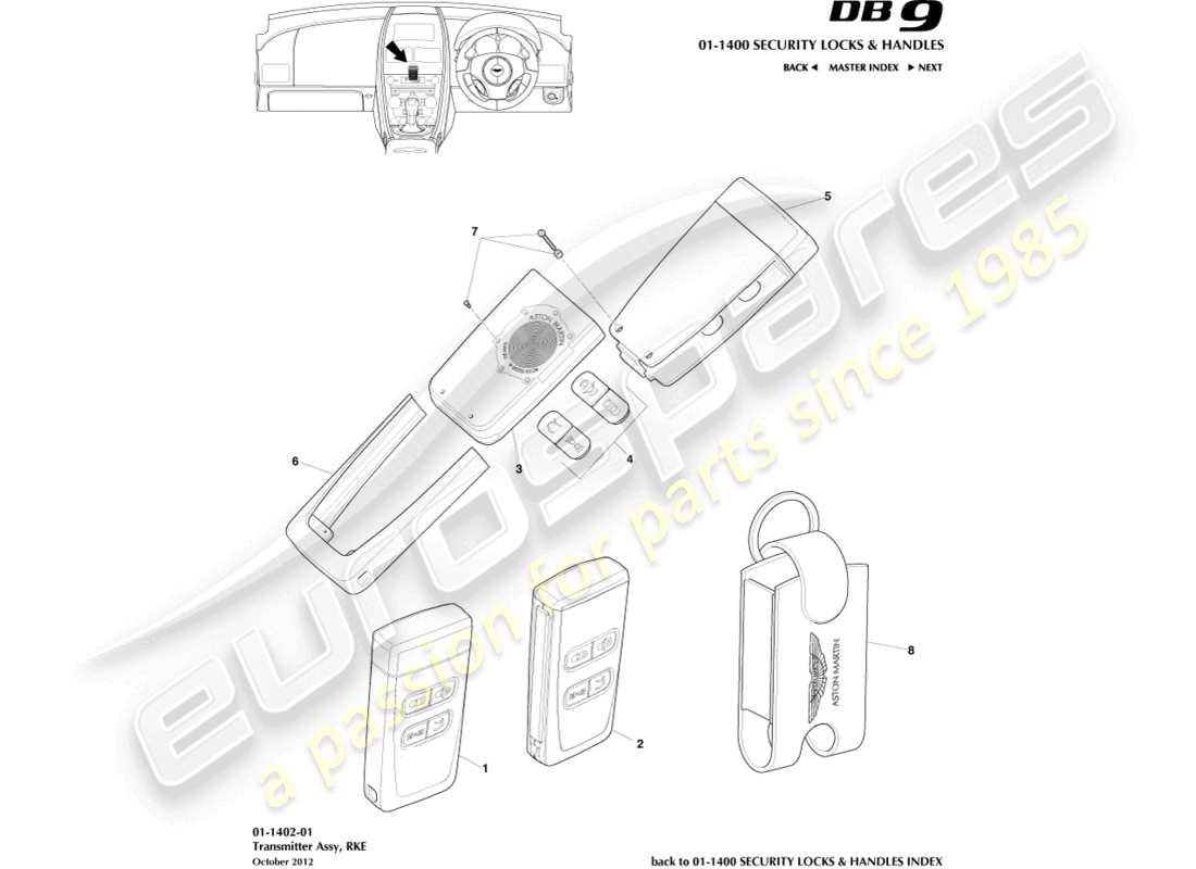 aston martin db9 (2014) rke transmitter part diagram