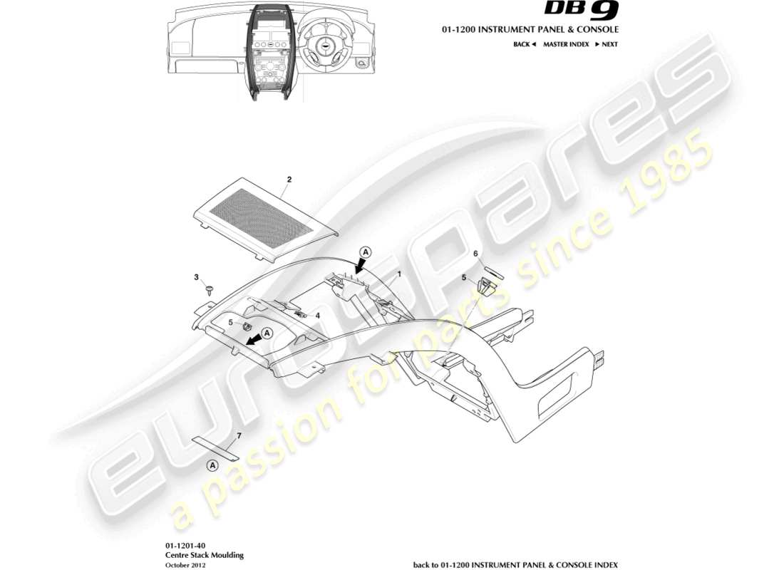 aston martin db9 (2014) centre stack moulding part diagram