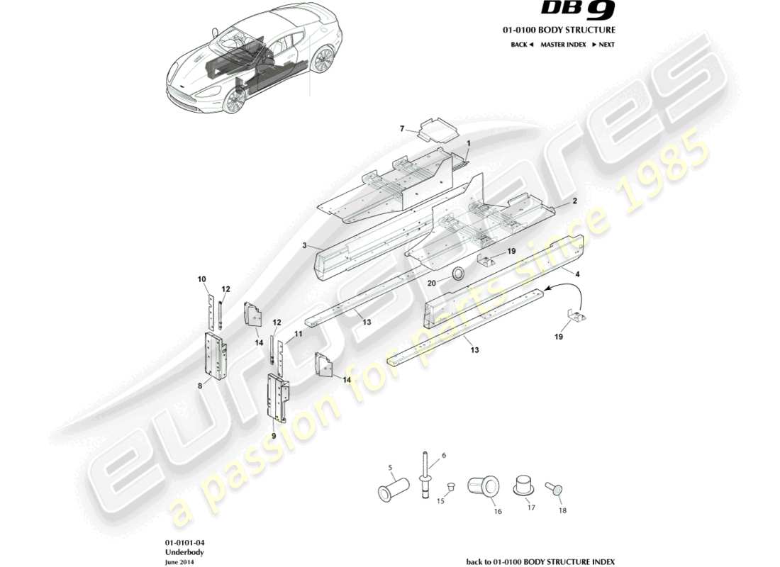 aston martin db9 (2014) underbody part diagram