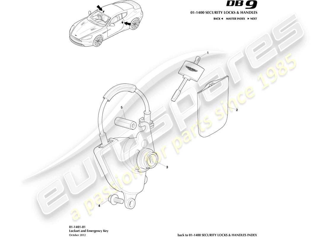 aston martin db9 (2014) lock set and keys part diagram