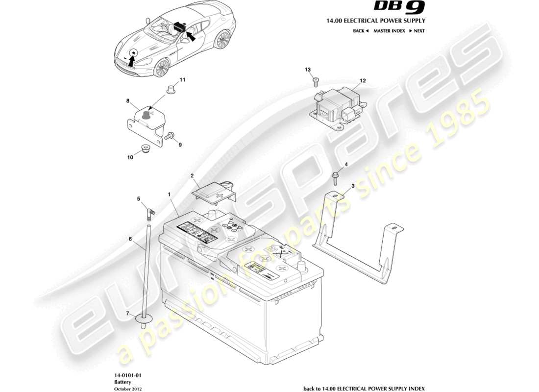 aston martin db9 (2014) battery part diagram