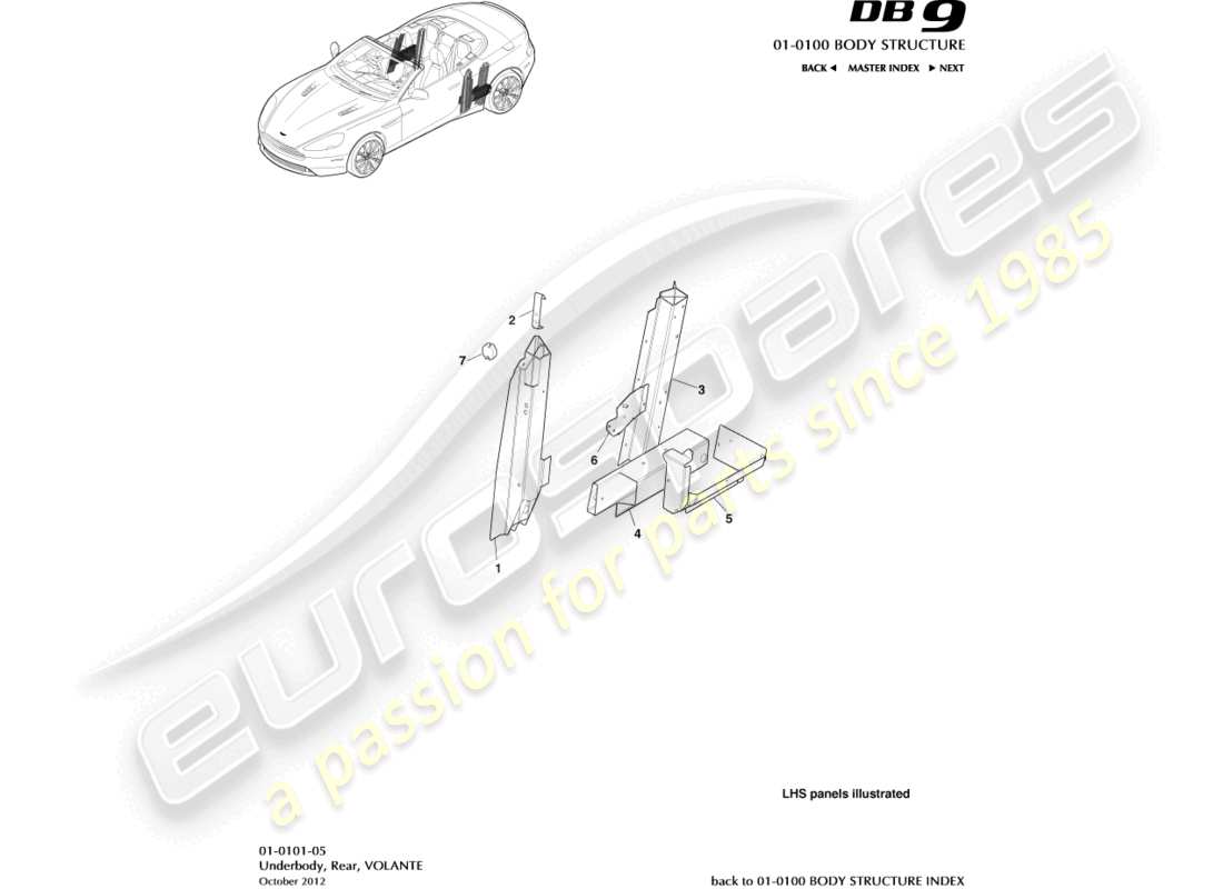 aston martin db9 (2014) underbody, rear, volante part diagram