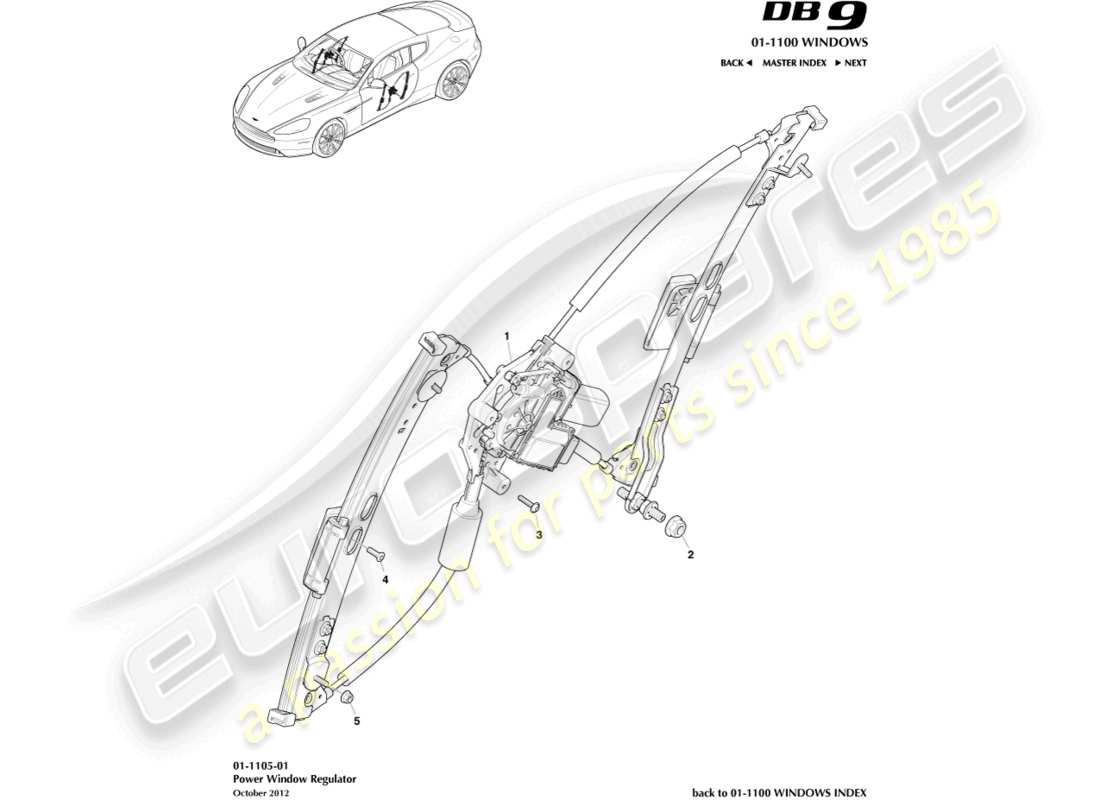 aston martin db9 (2014) front window regulator part diagram