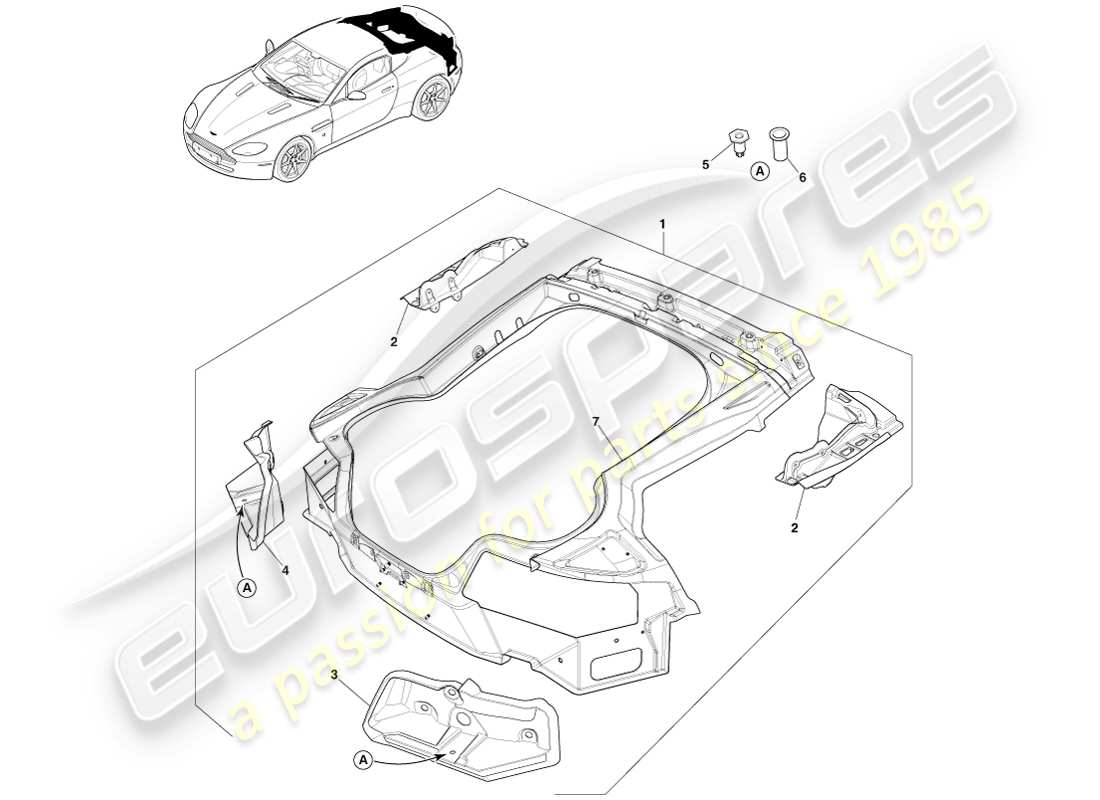 aston martin v8 vantage (2005) body rear end composite, coupe part diagram