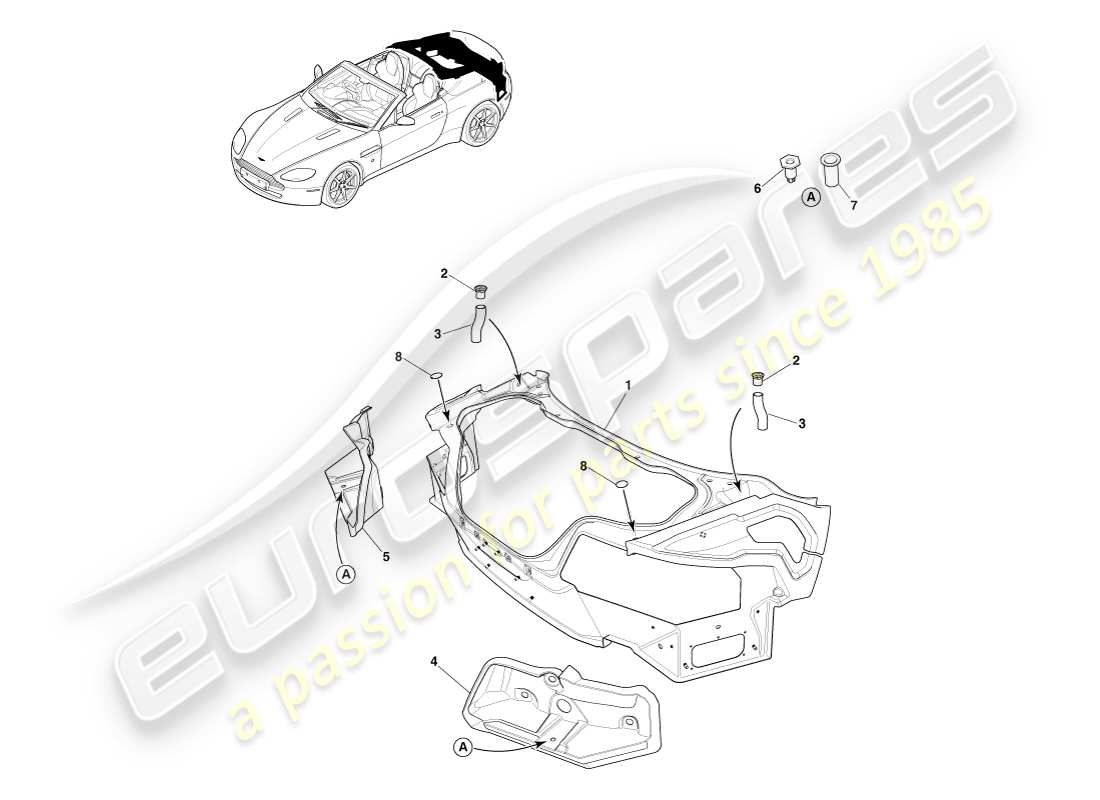 aston martin v8 vantage (2005) body rear end composite, roadster part diagram