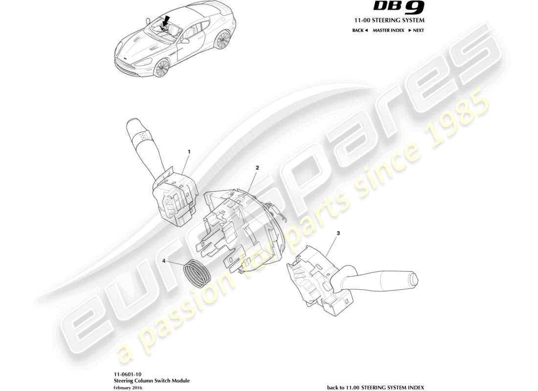 aston martin db9 (2014) column switch assembly part diagram