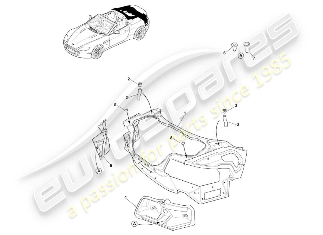 aston martin v8 vantage (2007) body rear end composite, roadster part diagram