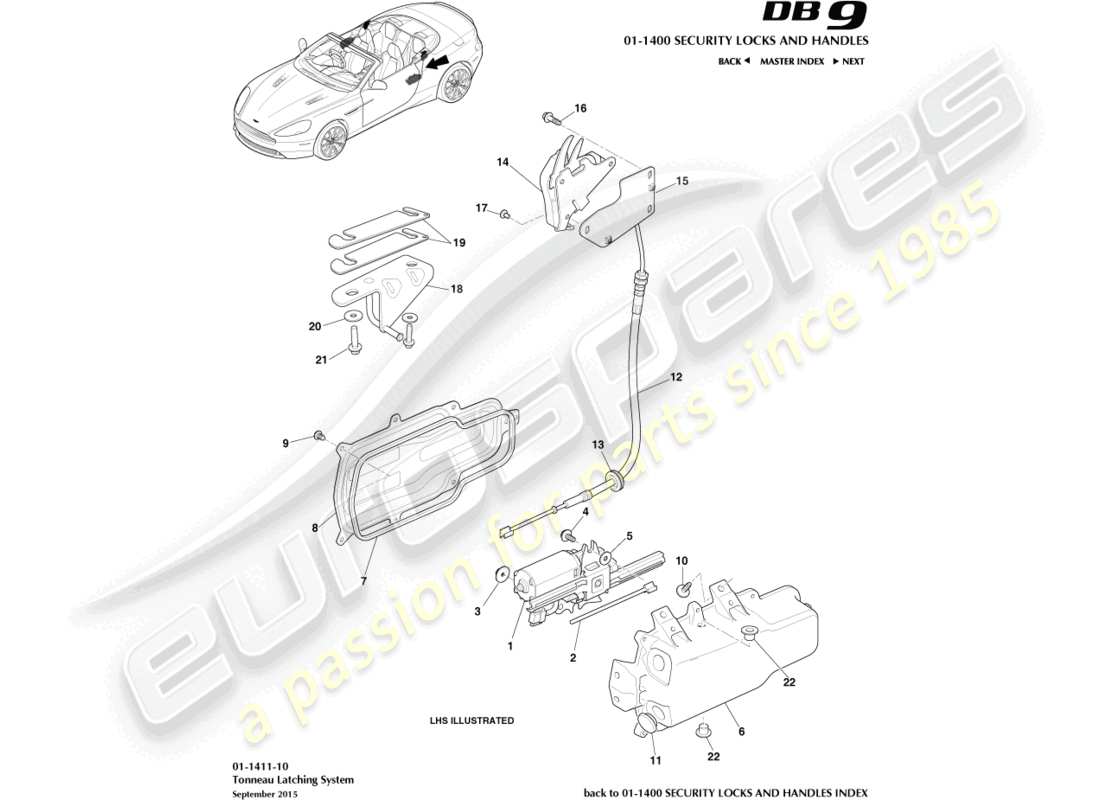 aston martin db9 (2014) tonneau latches part diagram