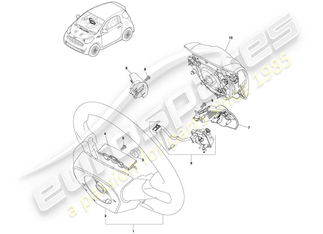 aston martin cygnet (2012) steering wheel assembly parts diagram