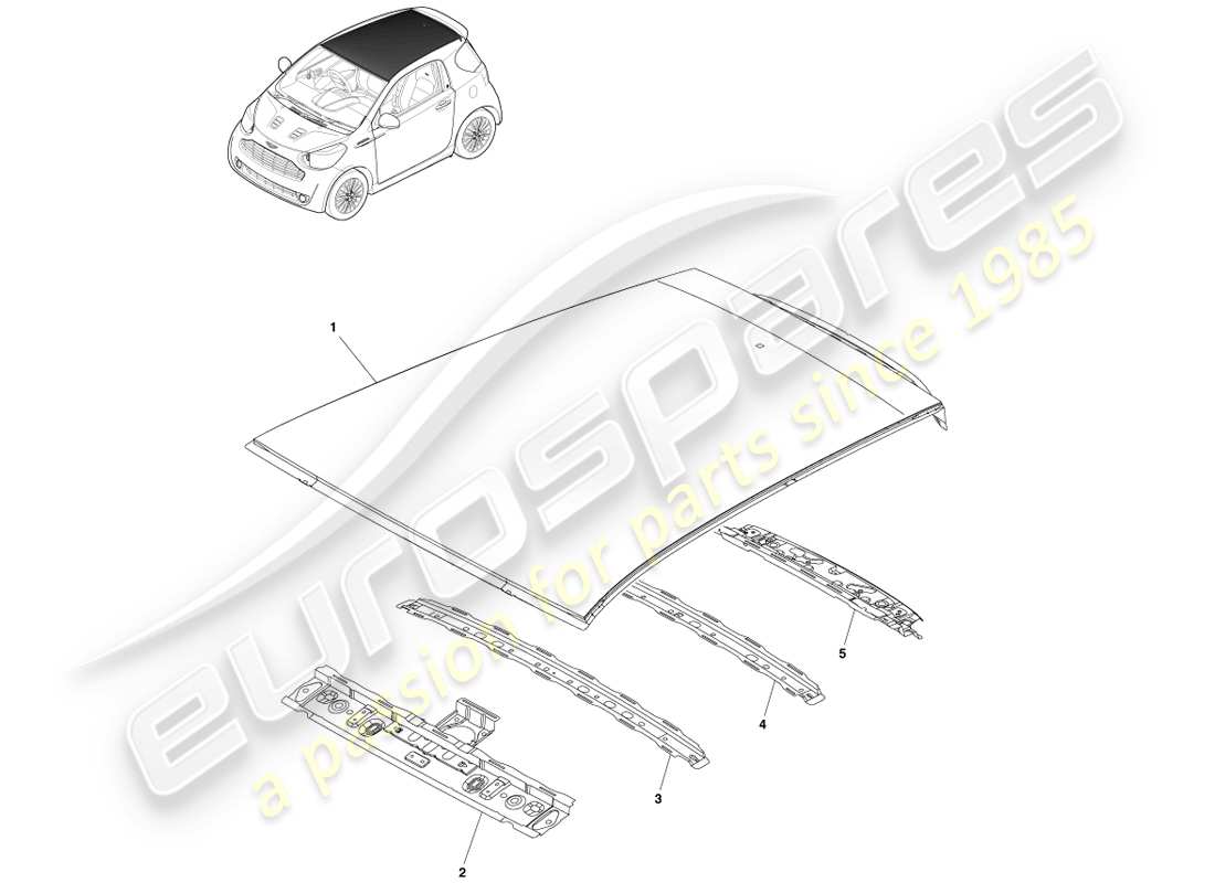 aston martin cygnet (2012) roof & cross members parts diagram